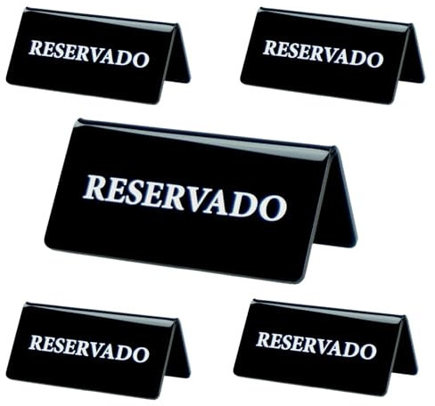 5PCs Cartel Reservado Mesa Restaurante - Cartel Reservado para Mesa - Carteles Reservado Camareros - Carteles Reservado Metacrilato - Reservado Sobremesa (5Pcs Negro, 12cm x 6cm)