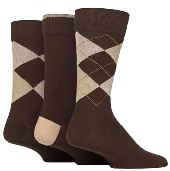 Glenmuir Men’s 3 Pair Cotton Socks – New Waverley Argyle & Plain, Soft, Breathable for Work & Dress Wear, Comfortable Everyday Fit, Classic Diamond Pattern, Size 7-11