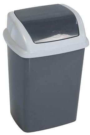 MAUL Abfalleimer mit Deckel 5l MAULswing | Mülleimer aus robustem Kunststoff | Abfallbehälter mit abnehmbarem Schwingdeckel für Büro, Bad, Küche | 20x16x29 cm | Dunkelgrau