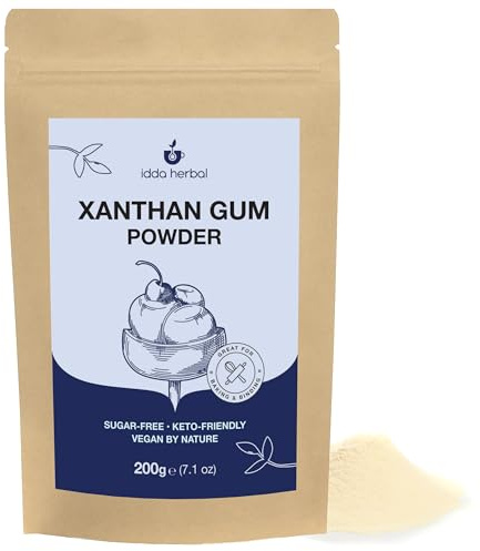 IDDA Herbal Xanthan Gum Powder 200g 7.1 oz, Xanthan Gum Gluten Free for Baking and Ice Cream, Natural Food Stabiliser and Thickening Agent