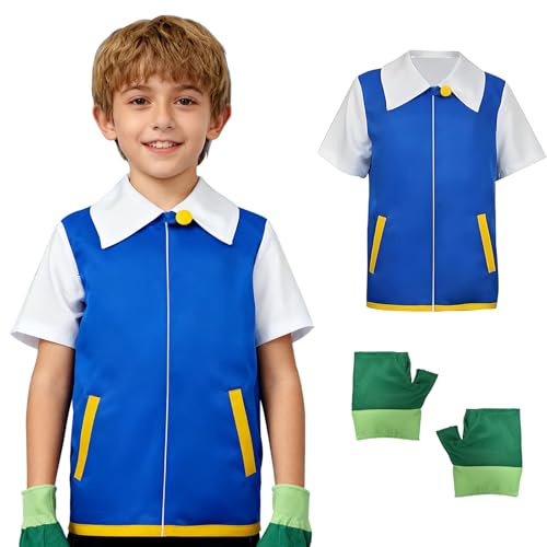 Bcuuozeeing Anime Cosplay Kostüm - Blaue Jacke Handschuh Set - Klassisches Anime Kostüm, Unisex Karneval Kostüm für Kinder für Halloween, Bühnenaufführungen, Themenpartys, Größen: 120