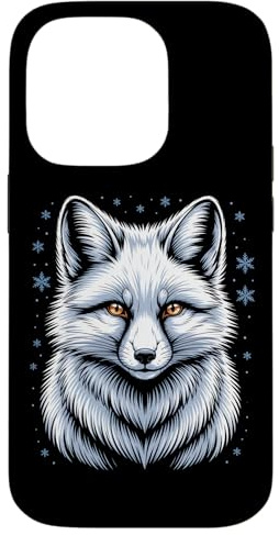 Snowy Arctic Fox Face With Amber Eyes And Snowflakes Case for iPhone 14 Pro