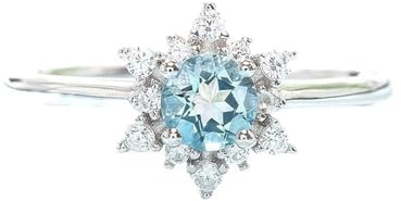 Stfery Ring Schneeflockenform 18 Karat Weißgold Damen, Trauringe mit Aquamarin Echtgold Schmuck Au750 Gr.54 (17.2)