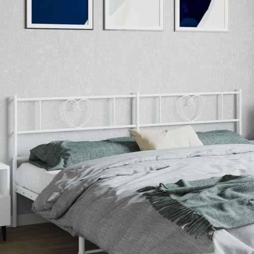 Tonture Kopfteil Metall Weiß 200 cm für Doppelbett, pulverbeschichteter Stahl, Robustes Bett Kopfteil, Schlafzimmer Möbel, stabile Konstruktion, runder Rohre Design