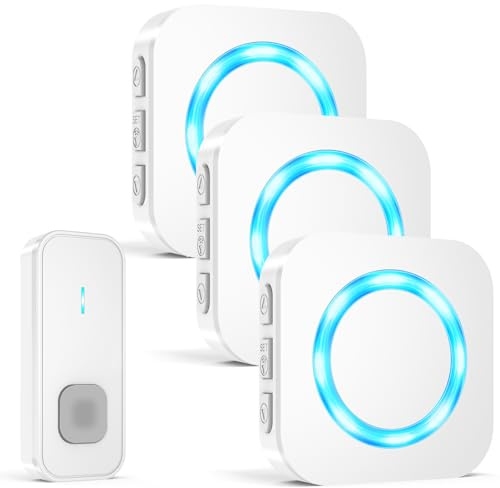 AIMAX Campanello Senza Fili Da Esterno con 1 Trasmettitore e 3 Ricevitori,Portata 400m,Wireless Doorbell,IP55 Impermeabile,55 Melodie e 5 Livelli di Volume,Indicatori LED,Per Casa/Porta d’Ingresso