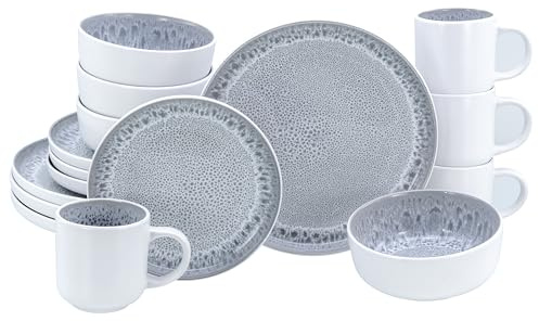 CreaTable, 24888, Serie Nordic Fjord Stone, 16-teiliges Geschirrset für 4 Personen, Kombiservice aus Steinzeug, spülmaschinen- und mikrowellengeeignet, Qualitätsproduktion