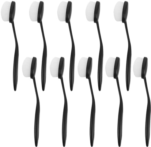 HONITANO Lot de 10 Pinceaux à Maquillage Crème Ovales Noirs Poils Doux en Fibre Artificielle pour Application Rapide de Fond de Teint la Maison Déplacement