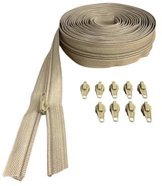 Endlosreißverschlüsse mit Zipper Reißverschluss Nylon Spiral 5mm meterware (Beige, 2 Meter mit 4 Zipper)
