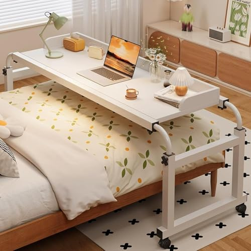 RsxPtyxagoros Height Adjustable Overbed Table with Wheels, Mobile Over Bed Desk with Adjustable Tilt Stand, Mobile Laptop Cart Computer Desk (White)