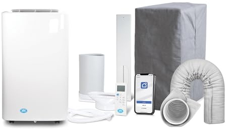 Prem-i-air 14,000 BTU Portable Air Conditioner.WiFi App & Remote Control,4-in-1 Cooling,Dehumidifier&Sleep Mode, Includes 2 Window Kits,24-Hour Timer,Insulated Exhaust Pipe,Dust Cover,Energy Class A