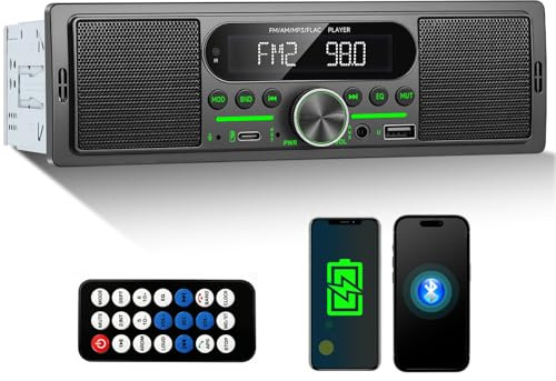 GOHHDL 1-DIN Bluetooth Autoradio mit Integriertem Lautsprecher, Digitalem FM/AM-Radio, Typ-C-Ladeanschluss, USB/AUX-Eingang, SD/TF-Kartensteckplatz, EQ, Farbiger Tastenbeleuchtung und Fernbedienung