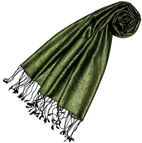 Lorenzo Cana - Damenschal Seidenschal aus100% Seide jacquardgewebt harmonische Grün Farben, 35 cm x 160 cm Paisleymuster Seidentuch mit Fransen 78412