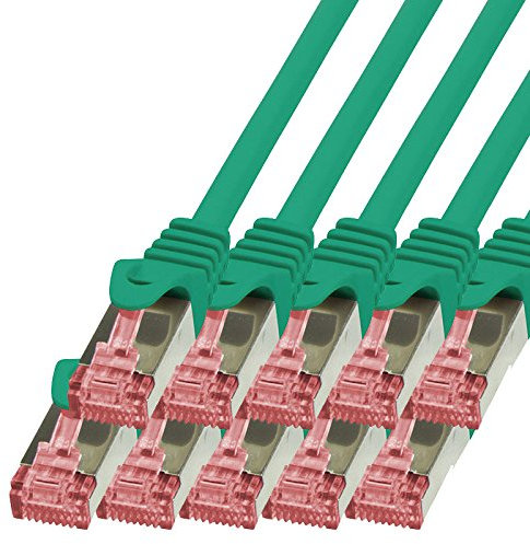 BIGtec Lan Kabel 10 Stück 1m Netzwerkkabel Ethernet Internet Patchkabel CAT.6 grün Gigabit SFTP doppelt geschirmt für Netzwerke Modem Router Switch 2 x RJ45 kompatibel zu CAT.5 CAT.6a CAT.7 Stecker