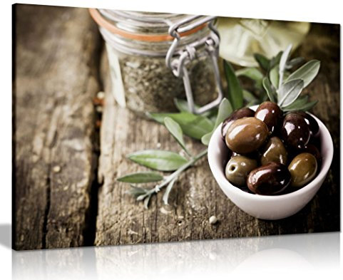 Rustic Black Olives Kitchen Art Canvas Wall Art Picture Print (24X16)