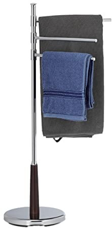 Relaxdays, Standhandtuchhalter Chrom, 3 armig, freistehend, HxBxT: 90 x 44 x 26 cm, Silber Handtuchhalter schwenkbar, 26 x 44 x 90 cm