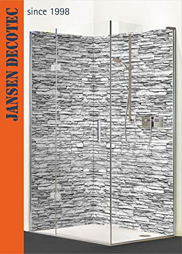 Eck - Duschrückwand, Platte 01 = 90x200cm, Platte 02 = 120x200cm, Motiv: Steindecor Sandstein anthrazit