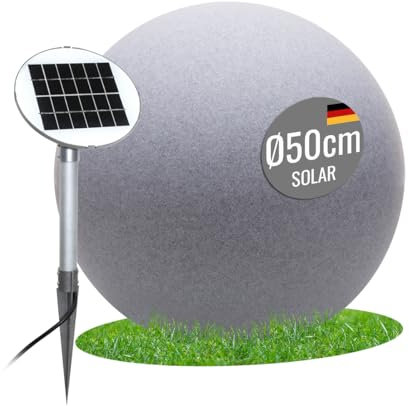 8 seasons design Solar Kugelleuchte 50 cm Shining Globe (stone) LED warmweiß, Dämmerungssensor – wetterfest – große Solarlampe für außen (Garten, Terrasse, Balkon) – robust & langlebig