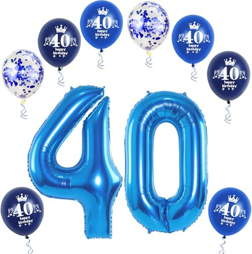 XL Folienballon 40 Geburtstag, Folienballon Zahl 40, Zahl 40 Blau, Luftballons 40, Nummer 40 Luftballon Blau, 32 Geburtstagsdeko Ballon 40