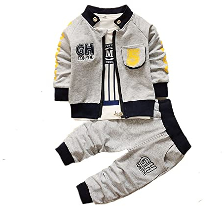 Bibicola Baby Boy's Clothing Sets Jacket + T-Shirt + Pants Three-Piece Newborn Sportswear Gray