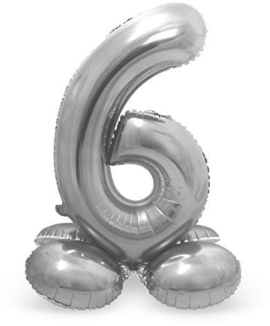 Folat 64716 - Folienballon Zahl 6 - Silber mit Basis ca. 81 cm