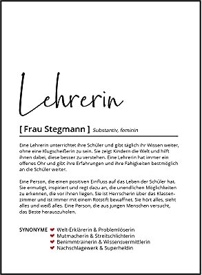 Lehrerin Definition, Personalisiertes Poster, Schule, Geschenk Klassenlehrerin Geburtstag Weihnachten Abschied, Danke sagen, Wörterbuch