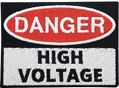 Finally Home Danger High Voltage Patch zum Aufbügeln | Achtung Hochstrom Patches, Gefahr Bügelflicken, Warnung, Bügelbild, Strom Aufnäher