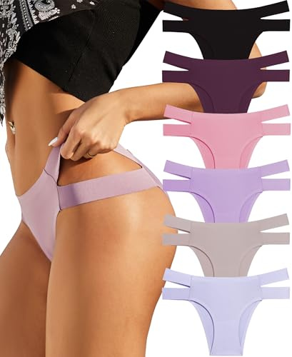 Knowyou Nahtlose Unterwäsche für Frauen, sexy Bikinihöschen, unsichtbar, hoher Schnitt, Hipster-Stretch-Träger, freches Höschen für Damen, 6er-Pack, Eine 6er-Packung (1xLila, 1xGrau, 1xPink), Medium