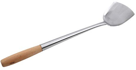AuraHome VG Chinese Authentic Wok Accessories Ladle & Turner Set with Wooden Handles 304 Grade Stainless Steel Spatula Long Handle Kitchen Cooking Tool(45cm Turner), (VG-WOK TOOLS)