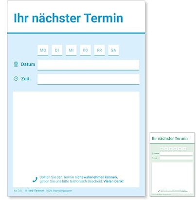 Frank Paperman® | 600 Terminzettel Praxis | 12 x Terminblock à 50 Blatt | blau | 1 Ausfüllzeile pro Zettel | für Ärzte, Heilpraktiker, Physio, Massage, Studios u.v.m.