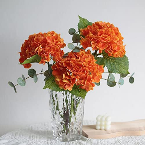 YalzoneMet RUZUQE - Hortensias artificiales de otoño, color naranja, 3 piezas, flores de látex naturales realistas de 21 pulgadas de largo, hortensias para el hogar, al aire libre, jardín, decoración