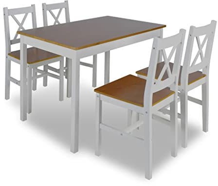 Hommdiy Esstisch mit 4 Stühlen, Essgruppe Esszimmergarnitur Massiv Holztisch Klassischer Stil für Esszimmer küche Braun
