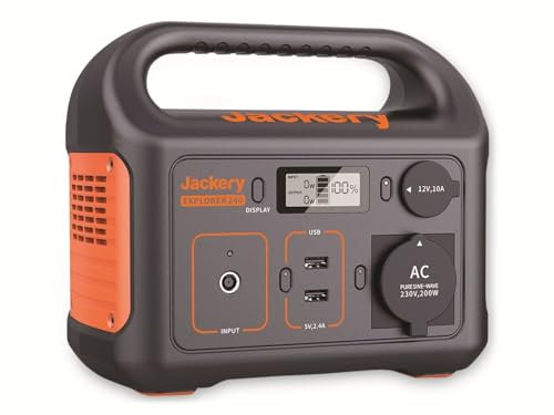 Jackery Explorer 240, 3.6V/67200mAh/240Wh Tragbare Powerstation Mobiler Stromspeicher mit Reinen Sinuswellen 230V/200W Steckdose + USB, Mobile Stromversorgung für Outdoors Unterwegs Reise und Camping