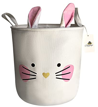 Bigepige Wäschekorb Faltbar, Aufbewahrungskorb Kinder, Körbe Aufbewahrung Spielzeugkorb Für Kinderzimmer Babyzimmer Deko Mädchen Weiße Katze