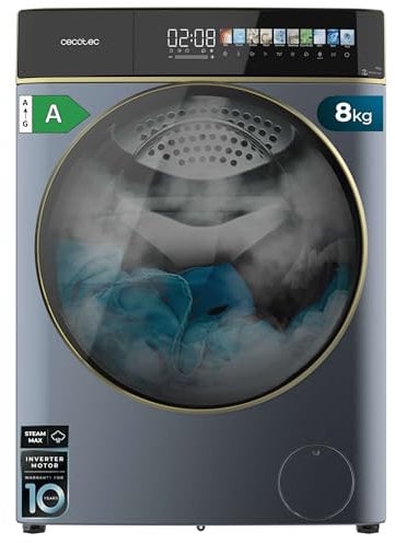 Cecotec Lavadora 8Kg Carga Frontal Bolero DressCode 8900 Inverter FullColor Ice Blue A. Acabado En Azul 1400 Rpm, Pantalla 10,3, 11 Programas, Inverter, SteamMax, Clase A