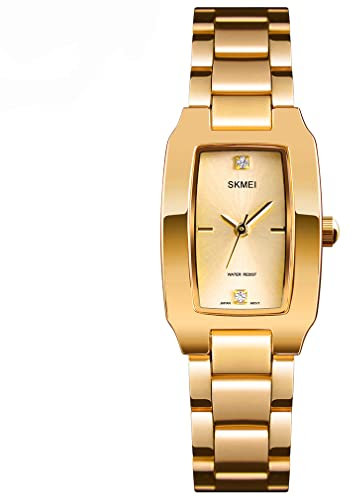 SKMEI Uhren für Damen, Damen, Diamanten, Roségold, quadratisch, Edelstahl, luxuriös, modisch, klein, schlank, analog, Quarz, wasserdicht, lässig, einfach, Ehefrau, Mädchen, Geschenke, Armbanduhr