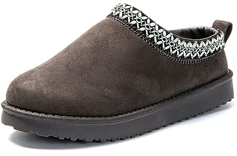 JOMIX Pantoufles Femme Hiver Fourrées en Peluche Chaussons Élégant d’intérieur à Bout Fermé Mule Sabot Semelle Caoutchouc Antidérapante Légères Silencieuses Confort Chaud pour la Maison X007 Gris 41