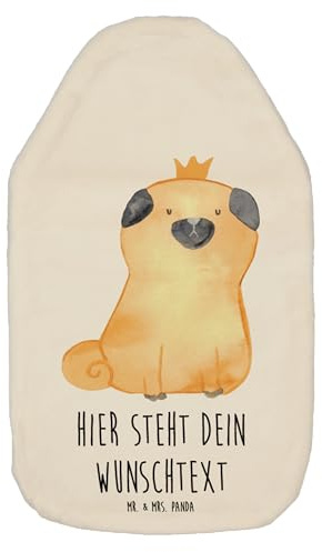 Mr. & Mrs. Panda Personalisierte Wärmflasche Mops Krone - Weiß