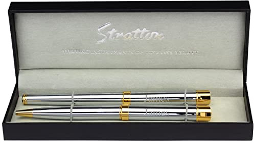 Go Find A Gift Stratton Tintenroller und Kugelschreiber, personalisierbar, silberfarben / goldfarben