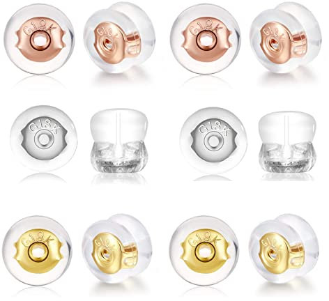XIXKOLYU 3, 18 Karat Gold, sichere Ohrring-Verschlüsse für Ohrstecker, Silikon-Ohrring-Verschlüsse, Ersatz für Ohrstecker/hängende Ohren, Nicht irritierend