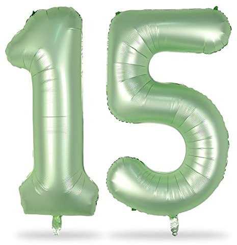 Folienballon Zahl 15 Salbeigrün, 101 cm Riesen Olivgrün Zahlen Luftballons 15 für Mädchen Junge, Grün Luftballon 15. Geburtstag Deko für Frau Mann 15 Jahre Geburtstagsdeko Boho Jubiläum Dekoration