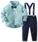 Volunboy Baby Jungen Anzug Set Bekleidung Hemd mit Fliege + Hosenträger Hosen Strampler Anzug(18-24 Monate,Reines Grün,Größe 90)