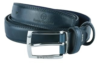 Sergio Tacchini Herren Gürtel Aus Echtem Leder, Rechteckige Schnalle, Nickelfrei, kürzbar