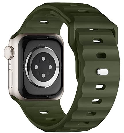 Cinturino sportivo compatibile con Apple Watch Ultra 2, 49 mm, 46 mm, 45 mm, 44 mm, 42 mm, per uomo, in silicone, impermeabile, per Apple Watch 10, 9, 8, SE 7, 6, 5, 4, 3, Ultra, verde militare
