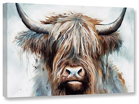 CCWACPP Hochlandrinder Tier Leinwand Wanddruck bunte Kuh Bilder Wanddekoration abstrakte Tiere Malerei Badezimmer Dekor 45L x 30B cm