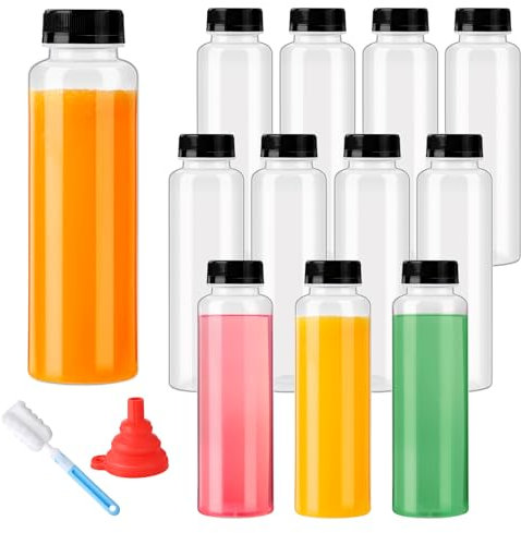 YBCPACK 12 Pack 360ml Heat-Resistant Reusable Plastic Juice Bottles with Leak-Proof Lids, 12 oz Bulk Plastic Smoothie Bottles, Empty Plastic Milk Bottles(Dishwasher Safe)