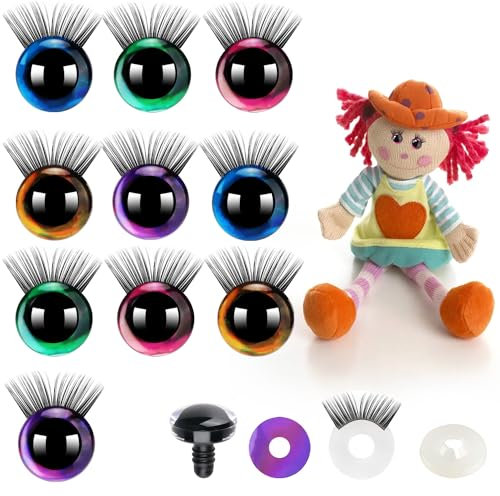 Graplan Sicherheitsaugen für Häkeltiere 10 Stück Glitter Sicherheitsaugen 20mm Puppenaugen mit Wimpern Kunststoff Augen für Häkeltiere Safety Eyes Knopfaugen für Häkeltiere,Tieraugen,Teddyaugen