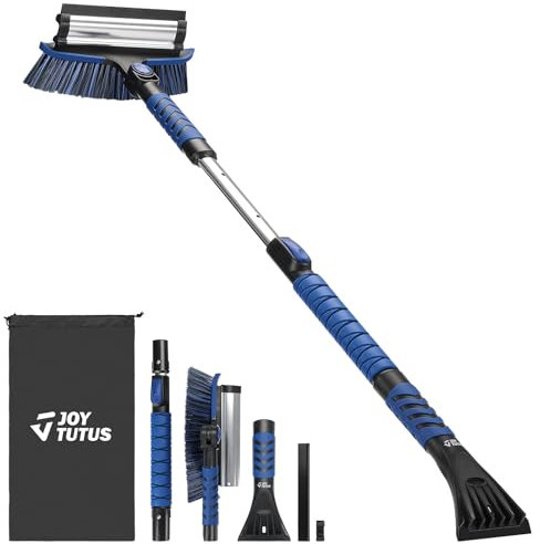 JOYTUTUS Eiskratzer Auto mit Besen, Ausziehbare Auto Schneebesen mit Eiskratezer, 270°Verstellbare Auto Schneebürste, Eiskratzer Teleskop für Auto SUV Truck LKW,Fenster,Boden(Blau)