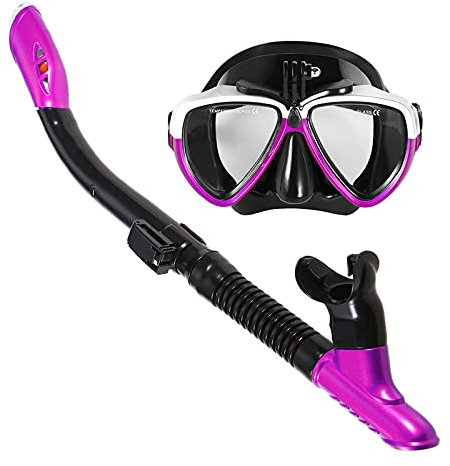 Set, professionelle Tauchermaske Schnorchel Schwimmbrille Trockenschnorchel Tube Set Männer Frauen Anti-Fog Taucherbrille für Kamera