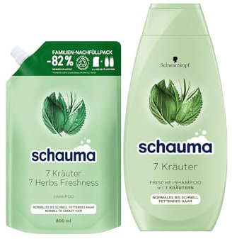 Schauma 7 Kräuter Shampoo Nachfüllpack (1x 800 ml) Für Normales Bis Schnell Fettendes Haar & (1x 400 ml) Verleiht Der Haarstruktur Eine Leichte Frische