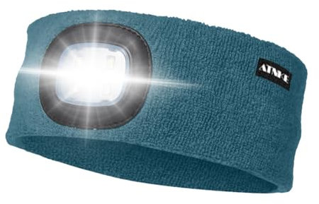 ATNKE LED Beleuchtetes Stirnband, Wiederaufladbare USB Lauf Stirnbänder mit Licht Extrem Heller 4 LED Lampe Winter Warme Stirnlampe für Herren und Damen Geschenke/Olive Green